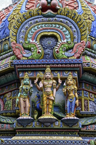 Detail of the facade of the Sri Maha Mariamman Temple, Hindu temple, Silom Road, Bangkok, Thailand,
