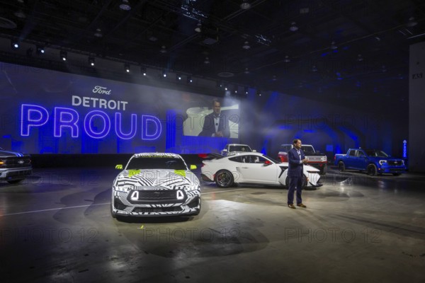 Detroit, Michigan USA - 9 January 2025 - Ford CEO Jim Farley displayed his company's vehicles at