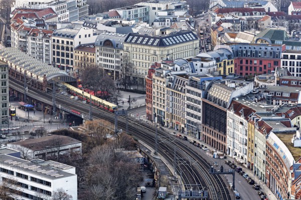 View from Hotel Park Inn towards Hackischer Markt with S-Bahn station, Berlin, Germany < english>