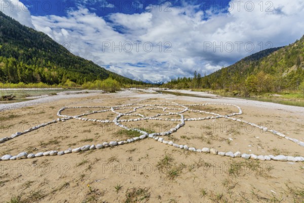 Isar valley nature conservancy area. The wild Isar river flows through its gravel bed past