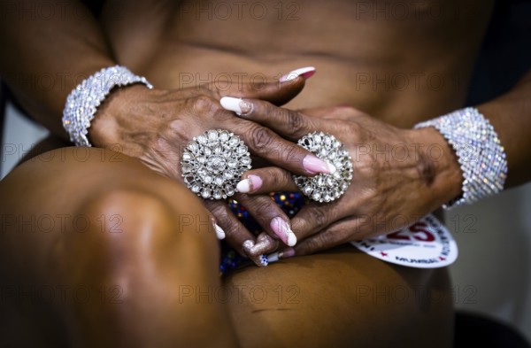 Female participants gets ready backstage as they prepare for the 4th Ms Saraighat all India classic