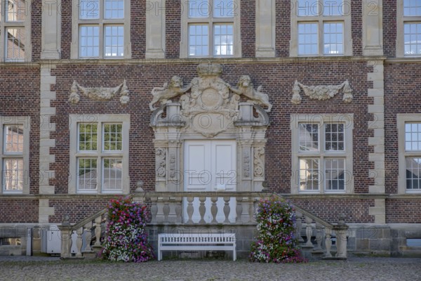 Ahaus Baroque and moated castle, today the seat of the Ahaus Technical Academy, main entrance,