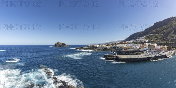 Atlantic coast with Roque de Garachico island off the town of Garachico, Tenerife, Canary Islands,