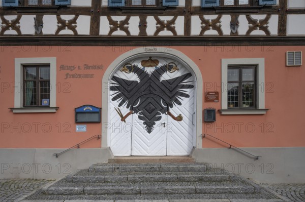 Double eagle on the entrance gate of today's Gasthof Obleyhof, 1385 to 1803 Spitalhof and then
