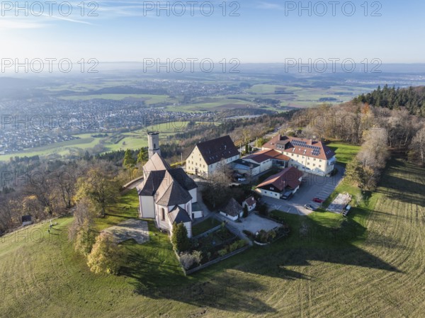 Aerial view of the 983 metre high Dreifaltigkeitsberg in the district of Spaichingen with the