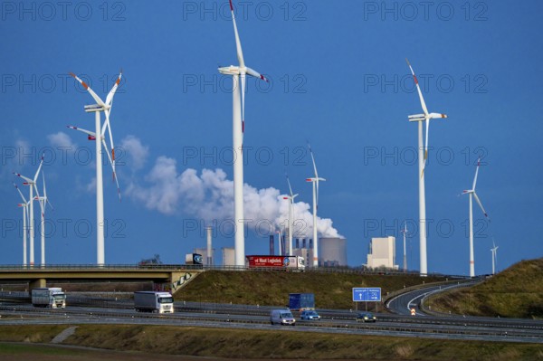 RWE Power Neurath lignite-fired power plant, RWE wind farm, Jackerath motorway junction, A44 and