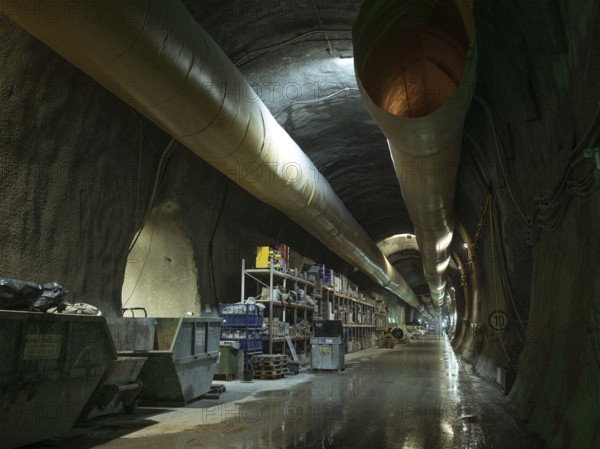 Material storage in a tunnel section in construction lot H53, Brenner Base Tunnel, Tyrol, Austria,
