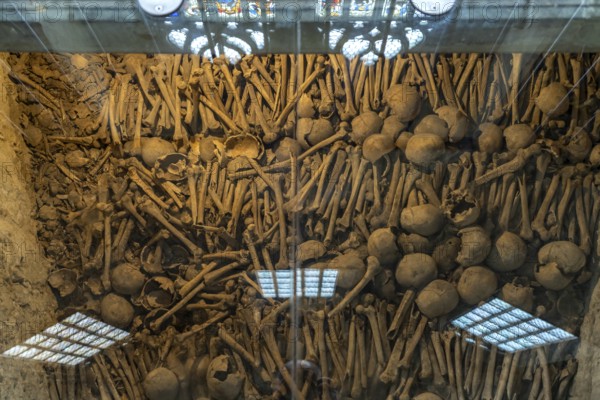 Ossuary with human bones from the Protestant parish church of St Michael, Schwäbisch Hall,