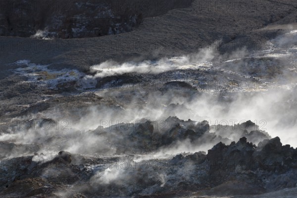 Steam evaporating of the ground at Gunnuhver, close to Reykjanes lighthouse. Gunnuhver is the heart
