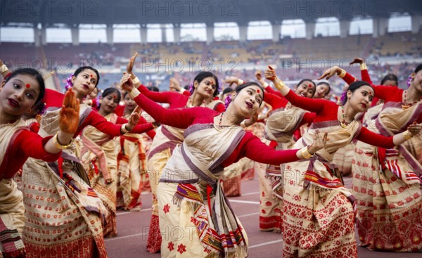 Students wait to perform Bihu dance as they participate in Samutkarsh Mahashivir organised by Vidya