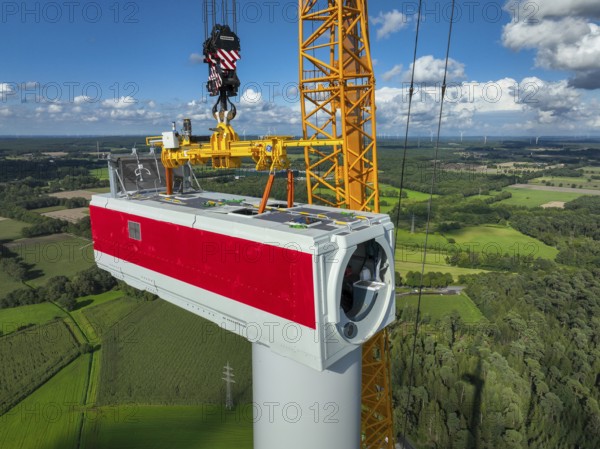 Dorsten, North Rhine-Westphalia, Germany, construction of a wind turbine, the first wind turbine of