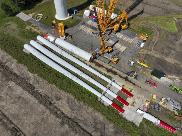 Dorsten, North Rhine-Westphalia, Germany, construction of a wind turbine, the first wind turbine of
