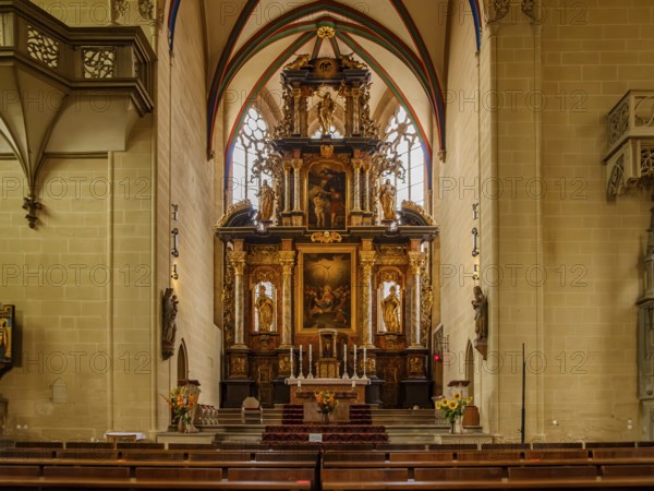 Nave and high altar, interior photograph of the Severikirche in Erfurt, Thuringia, Germany, for