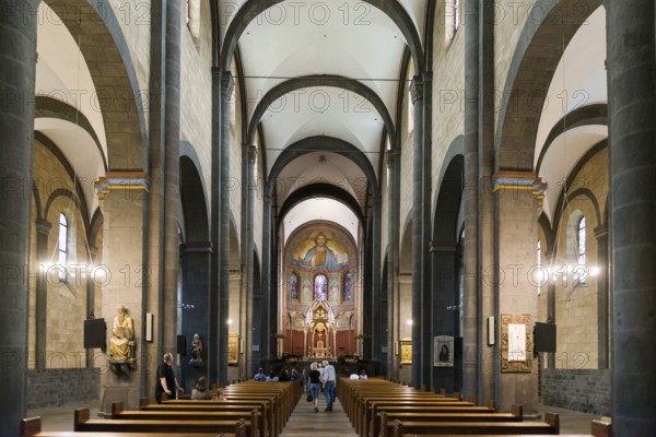 Interior view, Romanesque monastery church, Benedictine Abbey Maria Laach, Eifel,