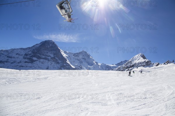 25 March 2024: Skiing against the backdrop of the north face of the Eiger in Grindelwald,