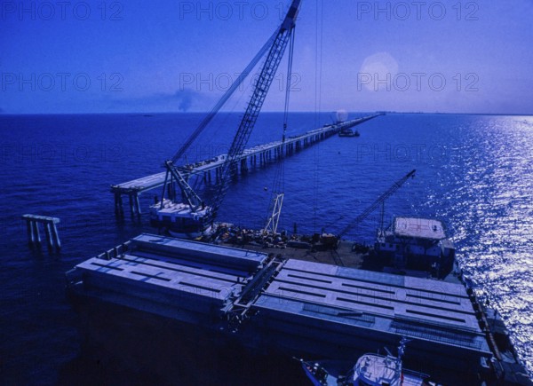 Oil industry in the Ras Tanura area, Saudi Arabia, offshore pier under construction 1979, Asia