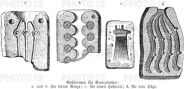 Moulds for working with bronze, moulds for rings and saws, Bronze Age c. 2000 to 800 BC, jewellery,