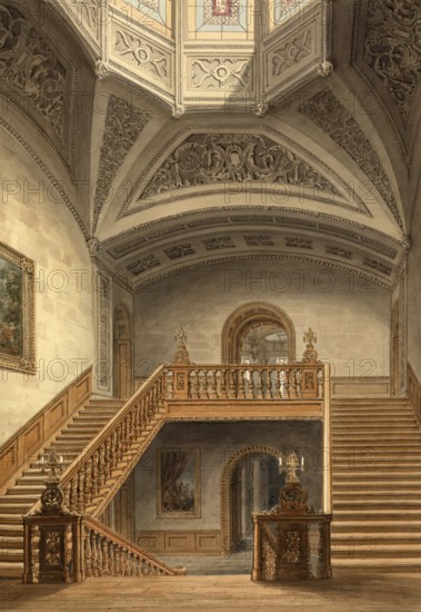 View of the Staircase at Longleat House, Wiltshire, the Seat of the Marquis of Bath, England,
