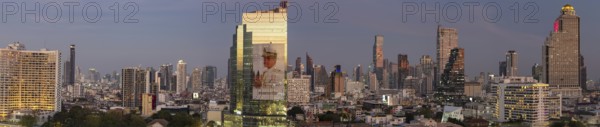 Panorama from the viewing platform of the Iconsiam on CAT Tower with huge billboard of the Thai