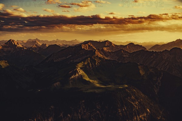 Thaneller summit at sunset in the Lechtal valley in Tyrol with a wonderful view of the surrounding