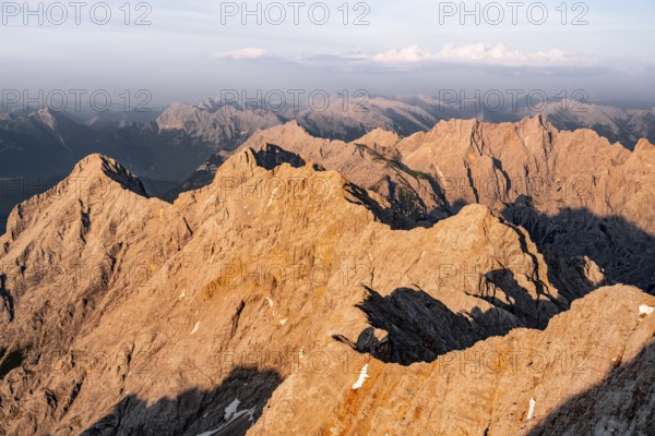 Impressive rocky mountain landscape, steep mountain ridge, Jubiläumsgrat with Alpspitze, mountain