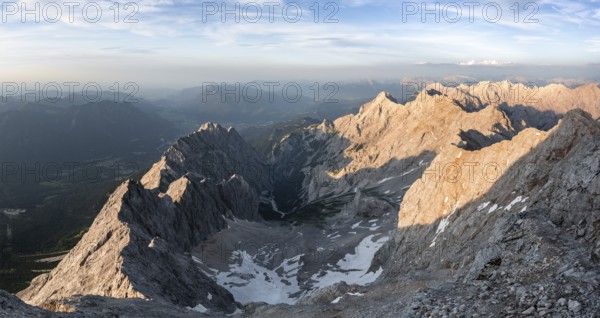Impressive rocky mountain landscape in the evening light, steep mountain ridge, Jubiläumsgrat and