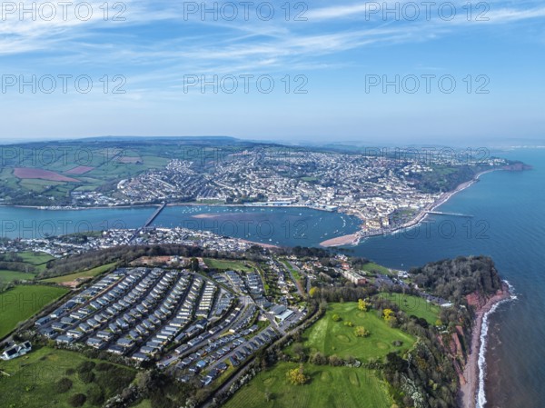 Coast View Holiday Park, Farms and Fields over River Teign from a drone, Teignmouth, Shaldon,