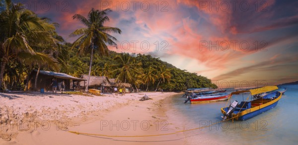 Tela, Honduras, January 2020: Local transport boats at Cocalito beach in Punta de Sal on the
