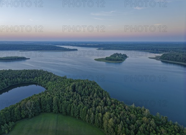Aerial view of Lake Wigry and the landscape in the Wigry National Park in northern Poland in the