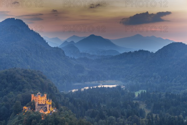 Hohenschwangau Castle, Alpsee, Schwangau near Füssen, Allgäu, Upper Bavaria, Bavaria, Germany,