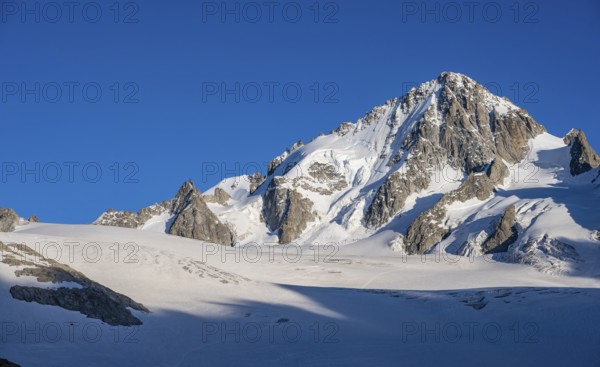 High alpine mountain landscape, summit of the Aiguille de Chardonnet and Glacier du Tour, glaciers