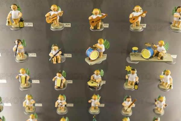 Various angel figurines in the Wendt & Kühn world in Grünhainichen, Erzgebirge, Saxony, Germany,