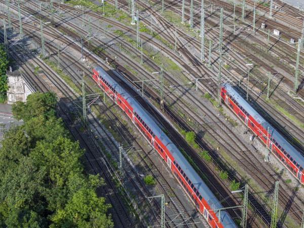 Track apron at Stuttgart main station with regional trains, infrastructure of Deutsche Bahn AG.