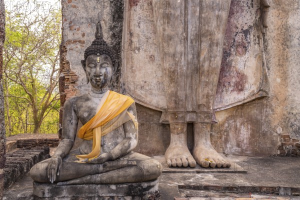Buddha statues in the temple Wat Saphan Hin, UNESCO World Heritage Sukhothai Historical Park,