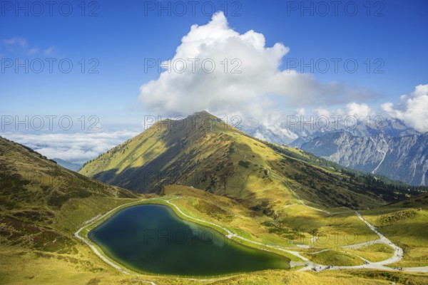 Artificially created lake, snow pond, feeds the snow cannons that completely cover the slopes of