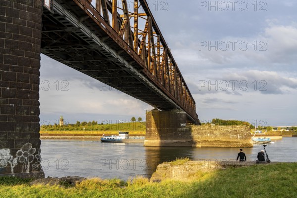 The railway bridge Duisburg-Hochfeld-Rheinhausen, over the Rhine, regional trains and many goods