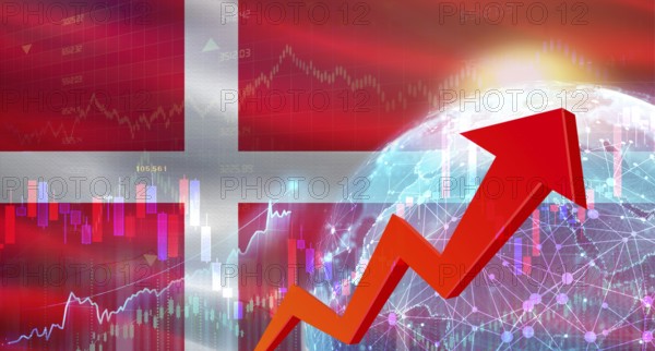 Global financial growth with Denmark flag. Financial growth with Denmark flag on economic