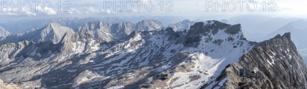 Mountain station at the summit of the Zugspitze, panorama, mountain panorama with golden summit