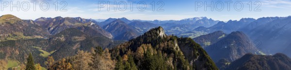 View from Schwarzer Berg to Gschirrwand and Lammertal, Golling, Osterhorngruppe, Salzburg province,