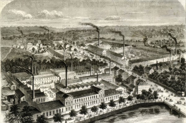 The Hartmann machine factory in Chemnitz, around 1900, Saxony, Germany, digitally enhanced