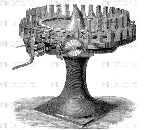 Typesetting machine from Mackie, historical, digital reproduction of an original from the 19th