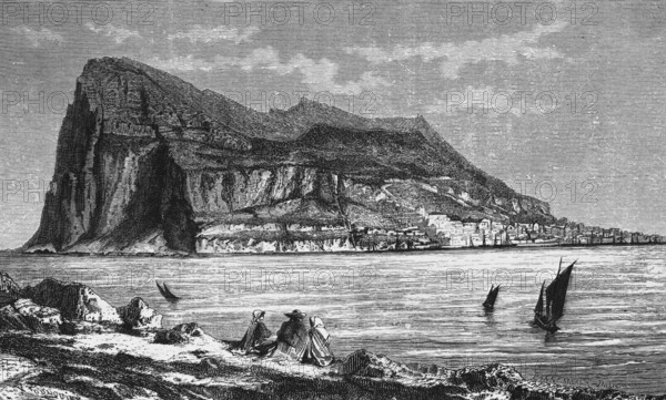 Rock of Gibraltar, view from north-west of Europe, British overseas territory on the Iberian