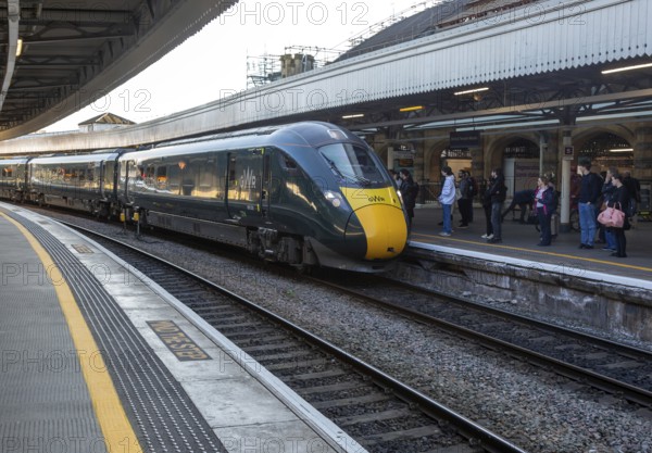 GWR British Rail Class 800 Inter City Express train arriving at platform, Temple Meads railway