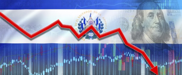 Crisis and financial fall of El Salvador in economic graph, economic collapse. Financial fall of