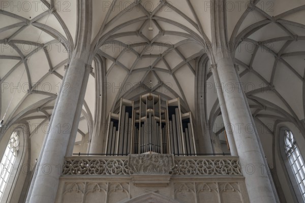 Organ loft of the late Gothic church of St George, built between 1427 and 1505, church, Nördlingen,