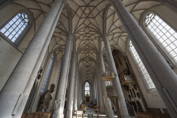 Interior of the late Gothic church of St George, built between 1427 and 1505, church, Nördlingen,