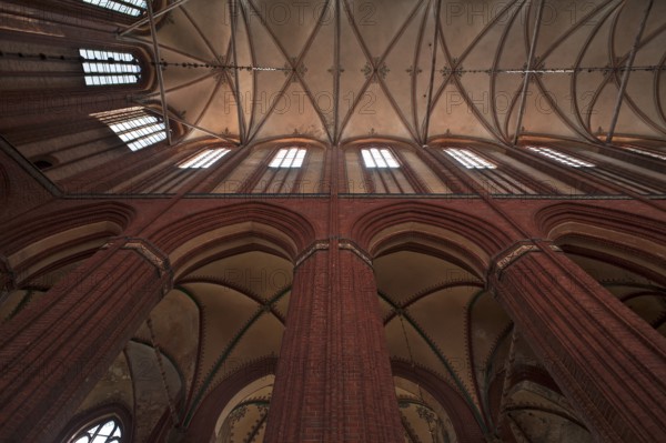 Vaults of St Nicholas' Church, late Gothic brick building, built between 1381 and 1487, Wismar,