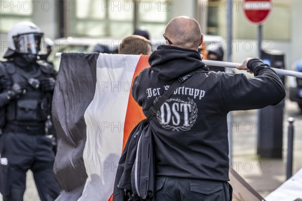 The neo-Nazi group Jung und Stark, JS, demonstrates in the city centre of Essen, demanding the