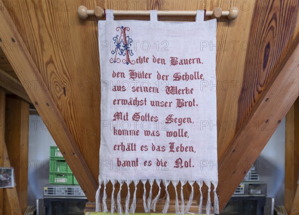 Saying of the millers in the organic shop in the former Frohnhofer Kornmühle, Frohnhof, Middle