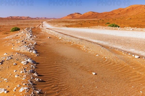Wide road leads through the Rub al Khali desert, Dhofar province, Arabian Peninsula, Sultanate of